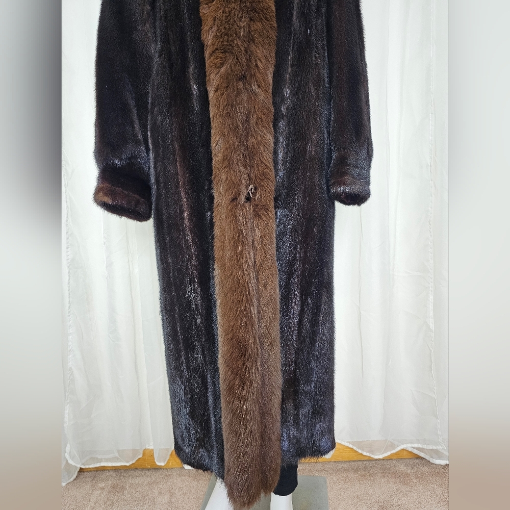 Gorgeous Two-Tone Brown Glam Mink Fur Coat With Bracelet Cuff Medium - Picture 7 of 13